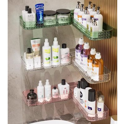 Topjia Wall-Mounted U-Shaped Punching-Free Storage Rack for Bathroom,Hanging Rotating Storage Corner Shelf,Foldable Shower Shelf Counter Organizer (Mix-3pcs, 3 Color), R1711960