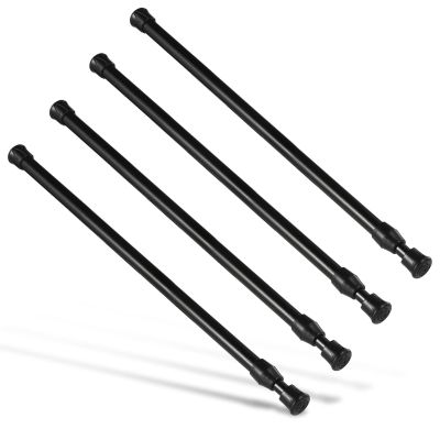 Goowin 4 Pcs Tension Curtain Rod, No Drilling Short Spring Rod, Rustproof Small Tension Rod, Mini Thin Tension Rods for Closet, Cabinets, Cupboard, Kitchen (Black, 16-28 inch)