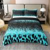 Ombre Teal Bedding Set Full - Black Leopard Glitter 100% Cotton Duvet Cover - Leopard Print Comforter Cover for Boys Girls - Shiny Print Bedspread Quilt Cover 3Pcs view 1