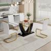 Ebullient 63" Glass Dining Table Set for 4, Modern Dining Room Table Set for 4, 0.39 Thick Tempered Glass Table Top and Durable MDF Base, with 4 PU Leather Upholstered Dining Chair view 1