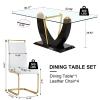 Ebullient 63" Glass Dining Table Set for 4, Modern Dining Room Table Set for 4, 0.39 Thick Tempered Glass Table Top and Durable MDF Base, with 4 PU Leather Upholstered Dining Chair view 3