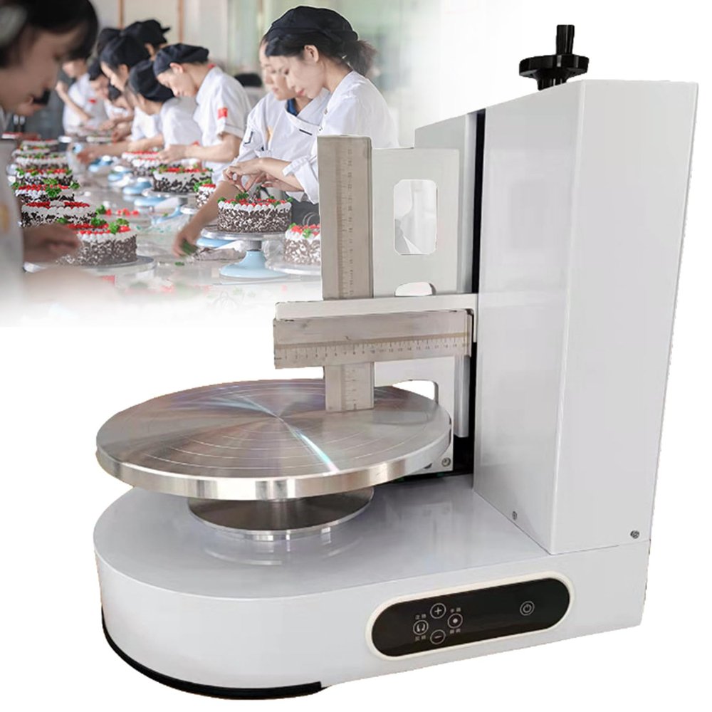 4-12in Baking Birthday Cake Tools Automatic Birthday Cake Smoothing Coating Machine Cakes Plastering Cream Coating Filling Machine,Adjustable Rotating Speed,White