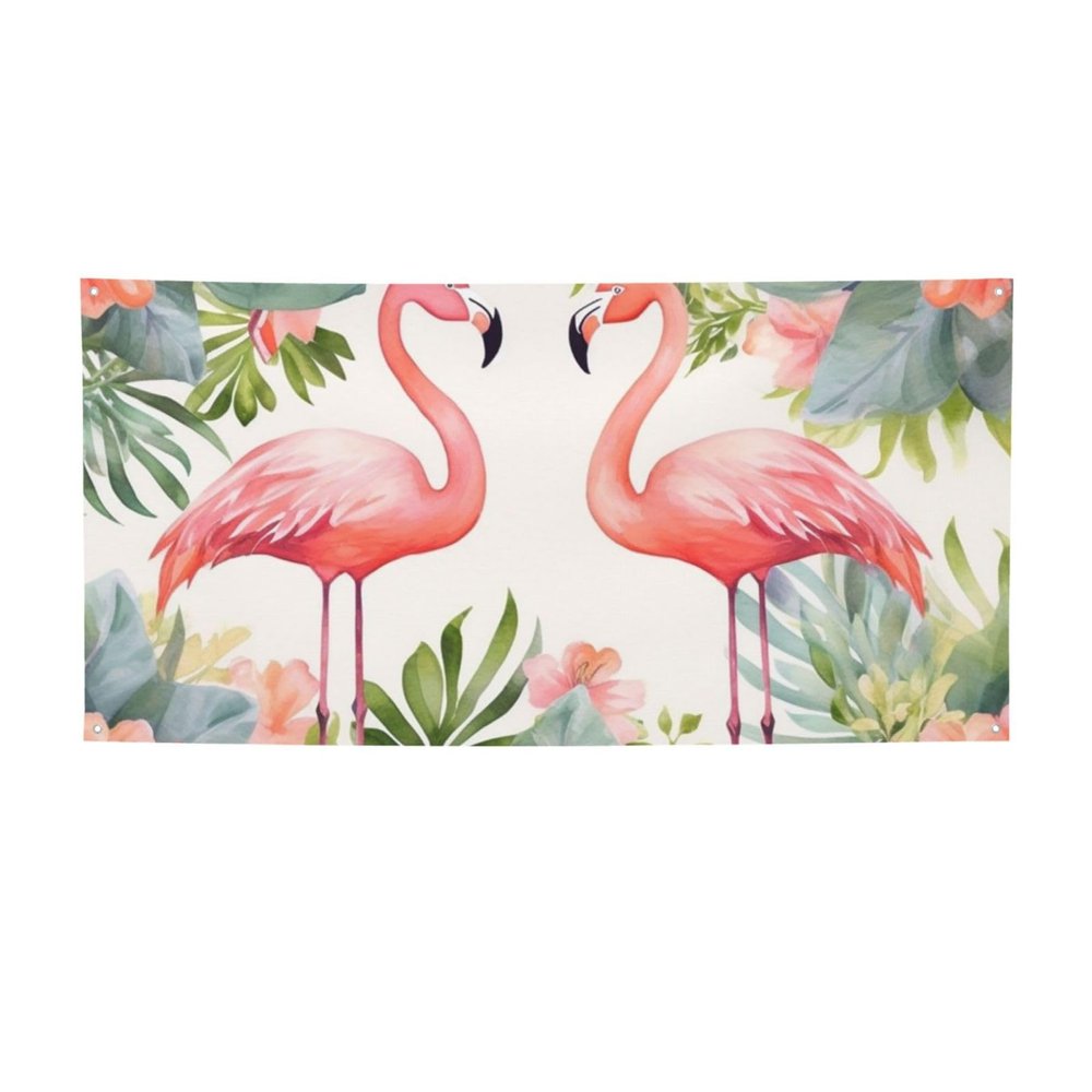 Flamingos and flowers print Party Banner Christmas Banner Birthday Bunting with Brass Grommets Party Decorations Backdrop for Christmas Wedding Winter New Year Home Decorations Party Supplies Medium