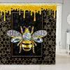 Cartoon Hornet Kids Shower Curtains,Insect Geometric Honeycomb Hexagon Bathroom Curtains for Boys Girls Adults,Flowers Geometric Black Golden Waterproof Curtains,12 Hooks Suits,72" W x 78" L view 1