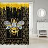 Cartoon Hornet Kids Shower Curtains,Insect Geometric Honeycomb Hexagon Bathroom Curtains for Boys Girls Adults,Flowers Geometric Black Golden Waterproof Curtains,12 Hooks Suits,72" W x 78" L view 2