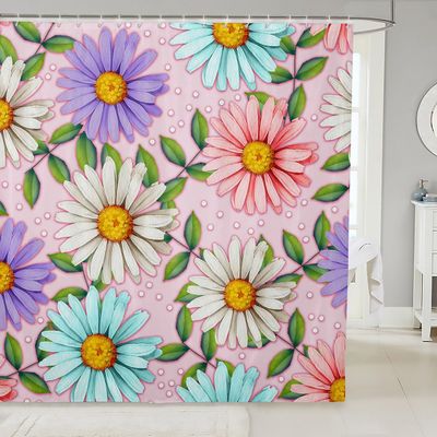 Daisy Kids Shower Curtains,Flowers Leaves Rustic Farmhouse Bathroom Curtains for Boys Girls Adults,Daisy Florals Romantic Colorful Bright Waterproof Curtains,12 Hooks Suits,72" W x 78" L