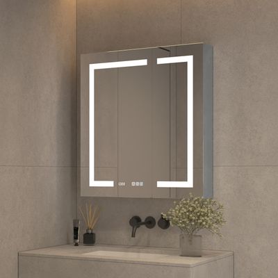 Liviza 30" X 32" Bathroom Medicine Cabinet with LED Mirror, Recessed or Surface LED Bathroom Medicine Cabinet with Clock & Temp Display, Outlets & USBs, Double Opening Door