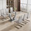 Ebullient 67" Glass Dining Table Set for 6, Modern Dining Room Table Set for 6, 0.39 Thick Tempered Glass Table Top and Durable MDF Base, with 6 PU Leather Upholstered Dining Chairs view 1