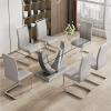 Ebullient 67" Glass Dining Table Set for 6, Modern Dining Room Table Set for 6, 0.39 Thick Tempered Glass Table Top and Durable MDF Base, with 6 PU Leather Upholstered Dining Chairs view 2