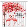 YSSFAV Happy Valentine's Day Shower Curtain Pink Flamingos Red Heart Romantic Lover Couple Bathroom Decor Curtains Set with Hooks view 1