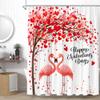 YSSFAV Happy Valentine's Day Shower Curtain Pink Flamingos Red Heart Romantic Lover Couple Bathroom Decor Curtains Set with Hooks view 3