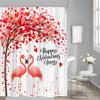 YSSFAV Happy Valentine's Day Shower Curtain Pink Flamingos Red Heart Romantic Lover Couple Bathroom Decor Curtains Set with Hooks view 4