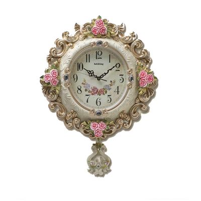Wall Clock Clock European Retro Clock not Ticking Whisper Quiet Wall Clock Art Swing Quartz Clock Decoration Bedroom Mute Pocket Watch Pendulum Crafts Home Decoration (Color : A) (B)