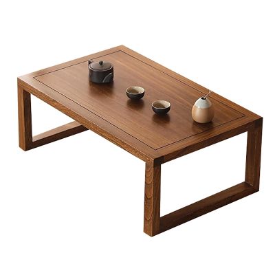 Topjia Japanese Farmhouse Low Coffee Table, Rectangular Wooden Tea Table, Small Dining Table for Living Room (24 inch, Brown)