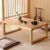 Topjia Japanese Farmhouse Low Coffee Table, Rectangular Wooden Tea Table, Small Dining Table for Living Room (24 inch, Brown) view 2
