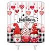 YSSFAV Happy Valentine's Day Shower Curtain Cute Gnomes Black White Plaid Romantic Love Couple Bathroom Decor Curtains Set with Hooks view 2