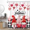 YSSFAV Happy Valentine's Day Shower Curtain Cute Gnomes Black White Plaid Romantic Love Couple Bathroom Decor Curtains Set with Hooks view 3