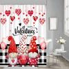 YSSFAV Happy Valentine's Day Shower Curtain Cute Gnomes Black White Plaid Romantic Love Couple Bathroom Decor Curtains Set with Hooks view 4