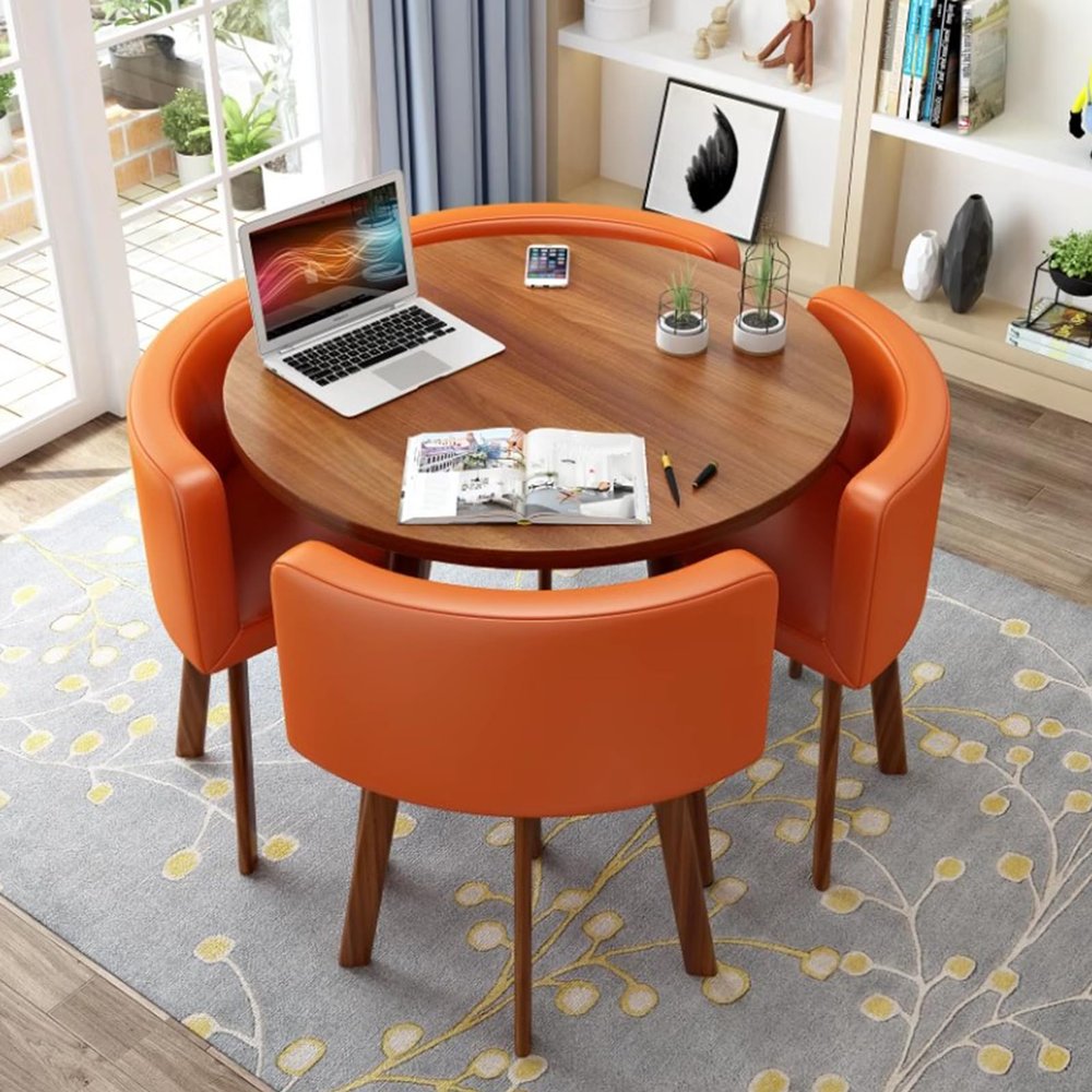 Topjia Square/Round Dining Table and 4 Chairs Set, Small Office Conference Room Table Set with 4 Chairs, Kitchen Lounge Living Room Modern Leisure Dining Room Furniture(31.5in(80cm), O)