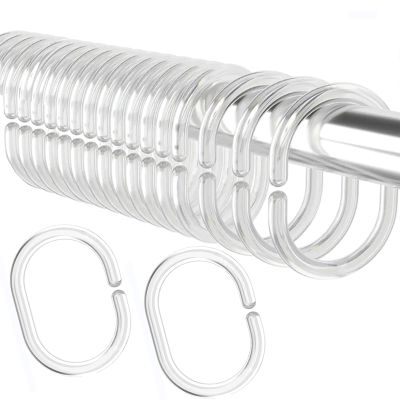 24 Pcs Clear Plastic Shower Curtain Hooks for Bathroom C Shape Shower Rings for Rod Rust Proof Curtain Rings