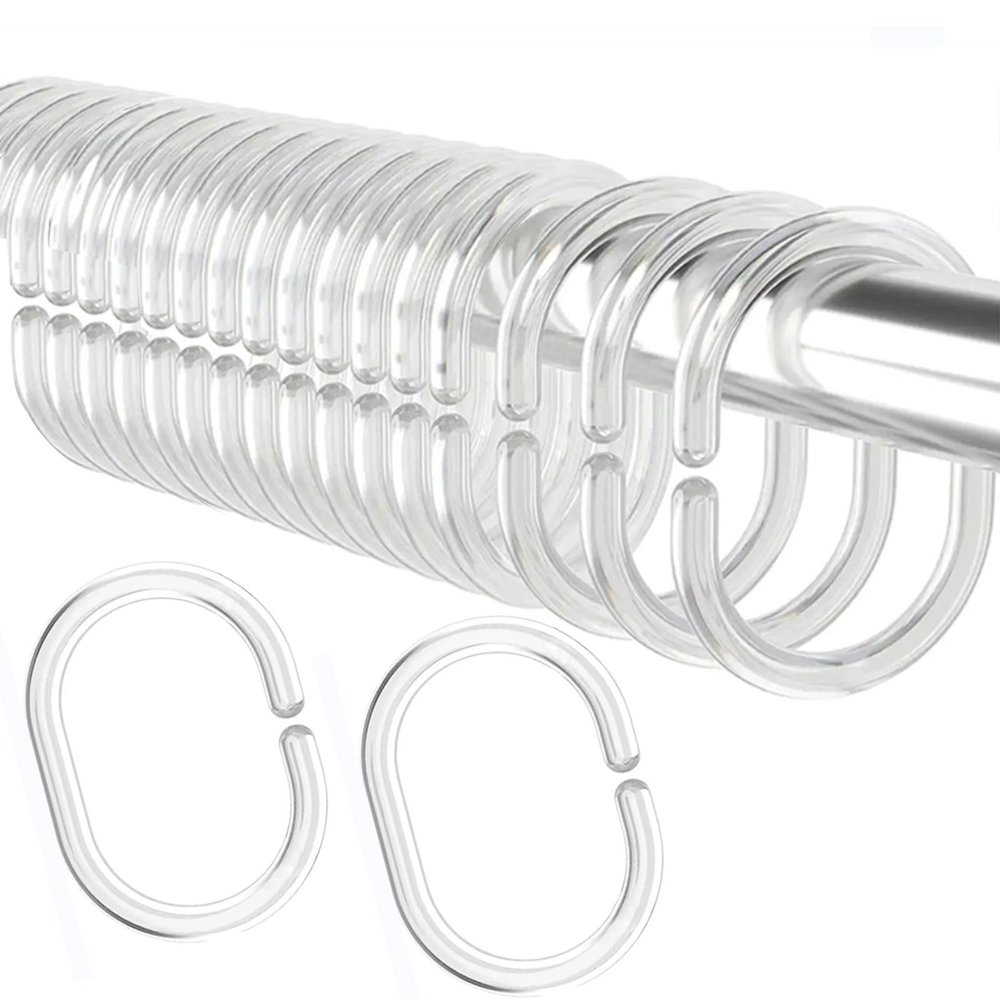 24 Pcs Clear Plastic Shower Curtain Hooks for Bathroom C Shape Shower Rings for Rod Rust Proof Curtain Rings