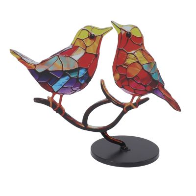 Stained Glass Birds,Glass Birds On Branch Desktop Ornaments,Bird Desk Ornament,Bird Statue Ornaments, Birds Statues Gold Home Decor for Indoor Decoration(B)