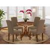 HomeStock Round Dining Table Set 5pc - 36" Table w/ 4 Parsons Chairs - Linen Fabric & Mahogany Legs - Kitchen or Dining Room view 1