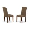 HomeStock Round Dining Table Set 5pc - 36" Table w/ 4 Parsons Chairs - Linen Fabric & Mahogany Legs - Kitchen or Dining Room view 3