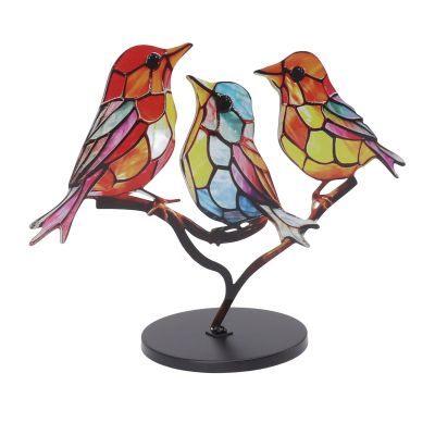 Stained Glass Birds,Glass Birds On Branch Desktop Ornaments,Bird Desk Ornament,Bird Statue Ornaments, Birds Statues Gold Home Decor for Indoor Decoration(D)