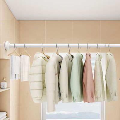 closet rod Hanger Telescopic Rod for Hanging Heavy Duty Clothes, Wall Mount Closet Pole Bar with Non-slip Base, Shower No Drilling Tension Curtain Rail ( Color : White , Size : 150-220 cm(59"-86 5/8")