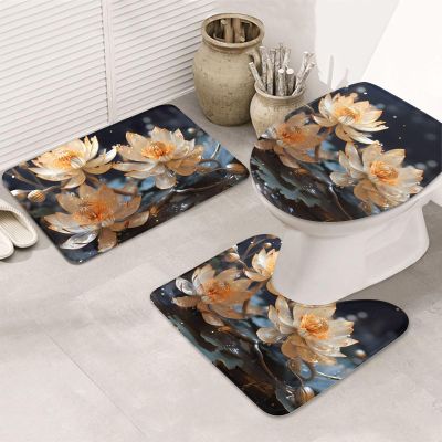 ViLlex Anti Slip Bathroom Rugs Set 3 Piece, Luxurious Super Soft Flannel Rugs Super Absorbent Non Slip Mat Bohemian White Lotus