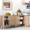 CLEEMAN Rattan Buffet Cabinet Set of 2, Wood Sideboard Cabinet with 3-Positon Adjustable Shelf & Metal Legs, Accent Cabinet for Living Room, Entryway, Dining Room & Kitchen view 2
