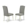 HomeStock Round Dining Table Set 3pc - 42 Inch Table & 2 Parsons Chairs - Linen White Legs - Dark Shitake Fabric view 3