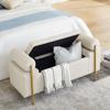 WEALTHOME Stylish and Comfortable Upholstered Bench with Storage, Elegant Upholstered Linen Storage Bench with Cylindrical Arms and Gold Iron Legs for Hallway Living Room Bedroom (Beige) view 1
