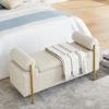 WEALTHOME Stylish and Comfortable Upholstered Bench with Storage, Elegant Upholstered Linen Storage Bench with Cylindrical Arms and Gold Iron Legs for Hallway Living Room Bedroom (Beige) view 3