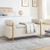 WEALTHOME Stylish and Comfortable Upholstered Bench with Storage, Elegant Upholstered Linen Storage Bench with Cylindrical Arms and Gold Iron Legs for Hallway Living Room Bedroom (Beige) view 4