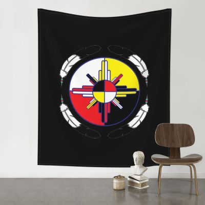 ADTEMP Medicine Wheel Native Americans Tapestry 60x51 Inch Art Wall Hanging Banner Tapestry Bedroom Living Room Dorm, Black