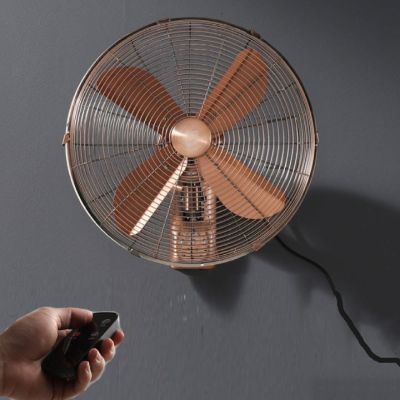 Metal Retro Wall Fan,3 Speed Mechanical / Remote Control Wall-mounted Fan,Left and right oscillating head wall mounted fan for Industrial,Commercial,Residential (18 inch, Red bronze remote control)