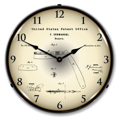 1874 Straight Razor Patent Backlit LED Lighted Clock