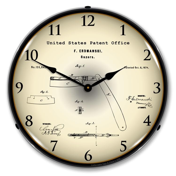 1874 Straight Razor Patent Backlit LED Lighted Clock