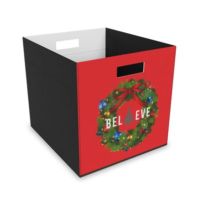 Believe Christmas Felt Storage Box, Christmas Storage Gift Box, Holiday Decor Storage, Holiday Season Box, Red Christmas Box