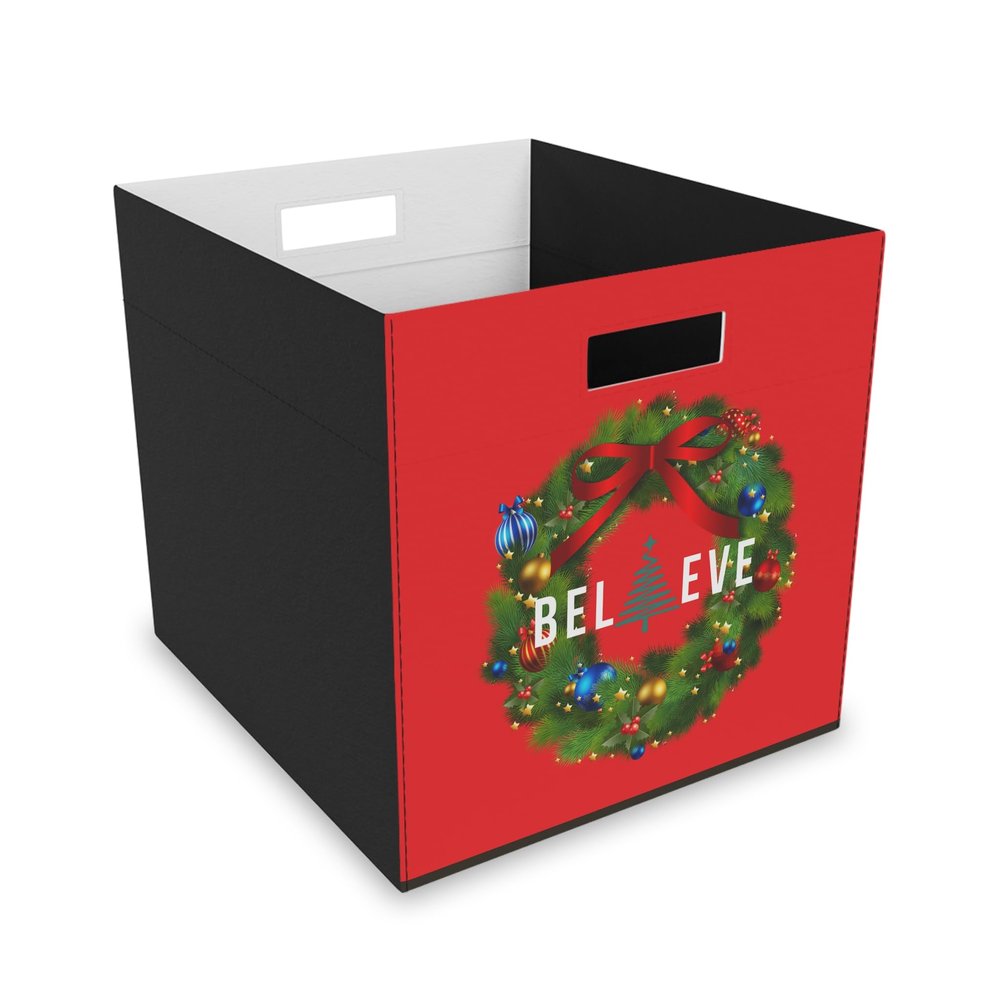 Believe Christmas Felt Storage Box, Christmas Storage Gift Box, Holiday Decor Storage, Holiday Season Box, Red Christmas Box