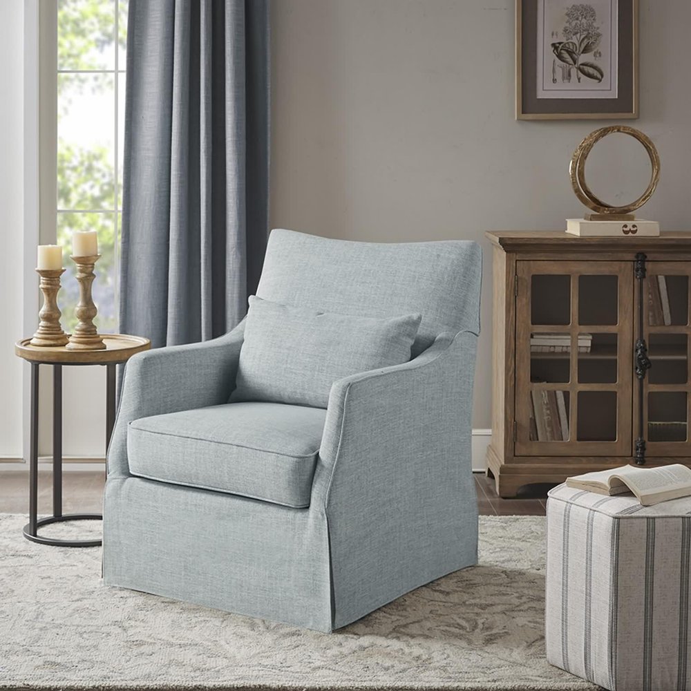 Chair for Living Room Wood, Swivel Chairs Arm Chair 360 Degree Swivel Light Blue Comfy Modern Home Furniture 31.50" L X 28" W X 35.25" H