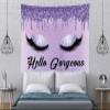 CORFOTO 180x98 Inch Fabric Beautiful Lashes Eye Shadow Tapestry Hello Gorgeous in Purple Wall Hanging Woman Girls Make Up Tapestry for Wall Decor Living Room College Dorm Decor Wallpaper view 4