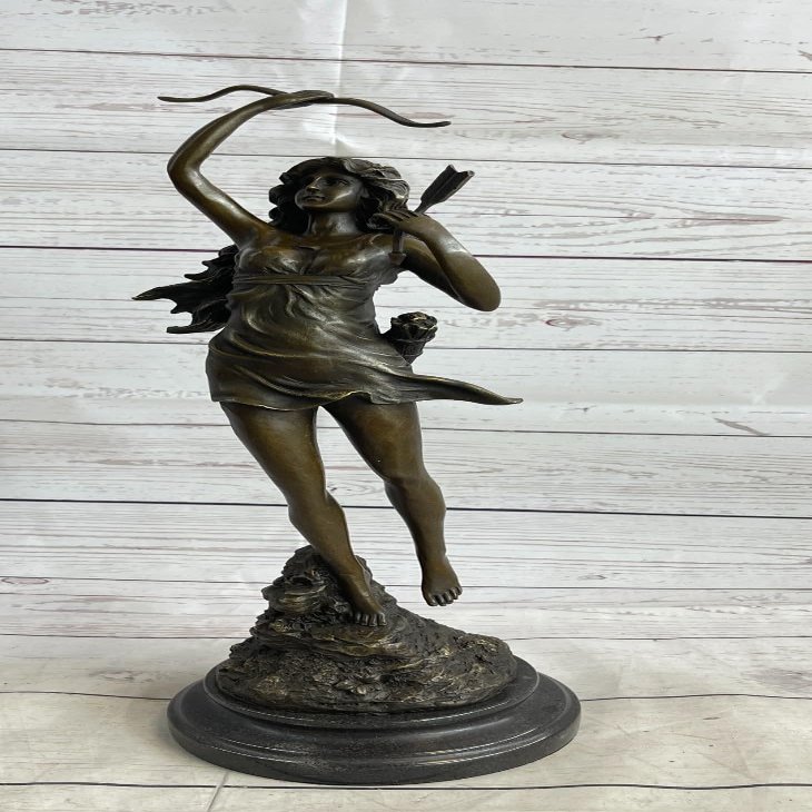 Art Deco Diana The Huntress Signed Bronze Statue Figurine HOT CAST Girl Figure Gift Home Deal by Finery Bronze