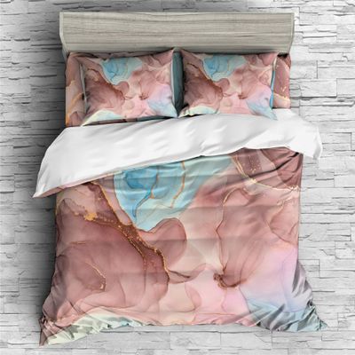 REALIN Blue Pink Marble Duvet Cover Set Colorful Swirl Marble Bedding Girl Boy Kids Bed Sets 2/3/4PCS Quilt Covers/Sheets/Pillow Shams,Twin/Full/Queen/King (A,Queen-228x228cm-3PCS)