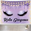 CORFOTO 81x59 Inch Fabric Beautiful Lashes Eye Shadow Tapestry Hello Gorgeous in Purple Wall Hanging Woman Girls Make Up Tapestry for Wall Decor Living Room College Dorm Decor Wallpaper view 2