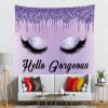 CORFOTO 81x59 Inch Fabric Beautiful Lashes Eye Shadow Tapestry Hello Gorgeous in Purple Wall Hanging Woman Girls Make Up Tapestry for Wall Decor Living Room College Dorm Decor Wallpaper view 3