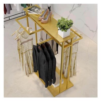 Clothes Rail Garment Rack Heavy Duty Clothes Garment Rack, Freestanding Double Rod Clothing Hanger Stand With Storage Display Shelf For Hanging Clothes Boutique Store ( Color : Gold , Size : 120x50x13