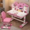Children Learning Desk and Chair Set Pink Desk Set Height Adjustable with Drawers and Storage Compartments Curved Desktop Cartoon Learning Desks and Chairs Reading/Learning/Writing for Girls (Pink) view 1